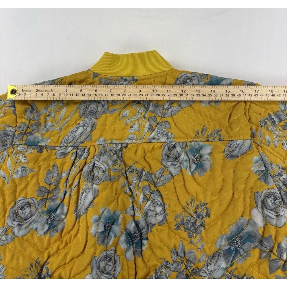 Elan Aubray Quilted Bomber Jacket Floral Print Yellow Gray Full Zip. Women's Med - Picture 15 of 16